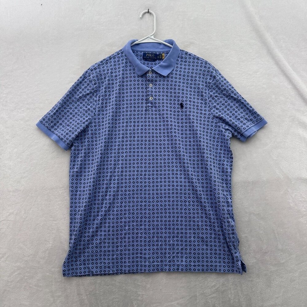 Polo Ralph Lauren Polo Shirt Mens XL Blue Interlock Geometric Claasic Fit Pony